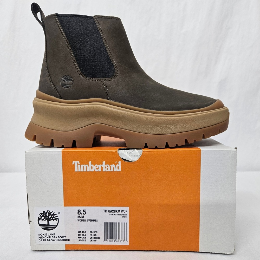 Timberland Roxie Lane Mid Chelsea Boot 0A28XM Dark Brown Nubuck Women's Size 8.5